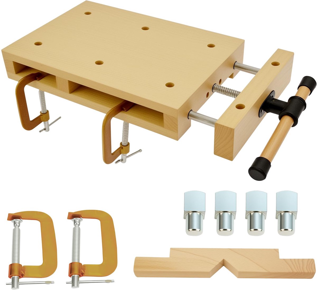 Draagbare Werkbank 46,5 x 28 x 7 cm - Mobiele Werktafel met Houten Schroefbevestiging en Klemplaat - Compacte Houten Werkbank voor Snijden, Zagen, Vastzetten en Demontage - Praktisch Klusgereedschap voor Werkplaats, Garage en Doe-Het-Zelf Projecten