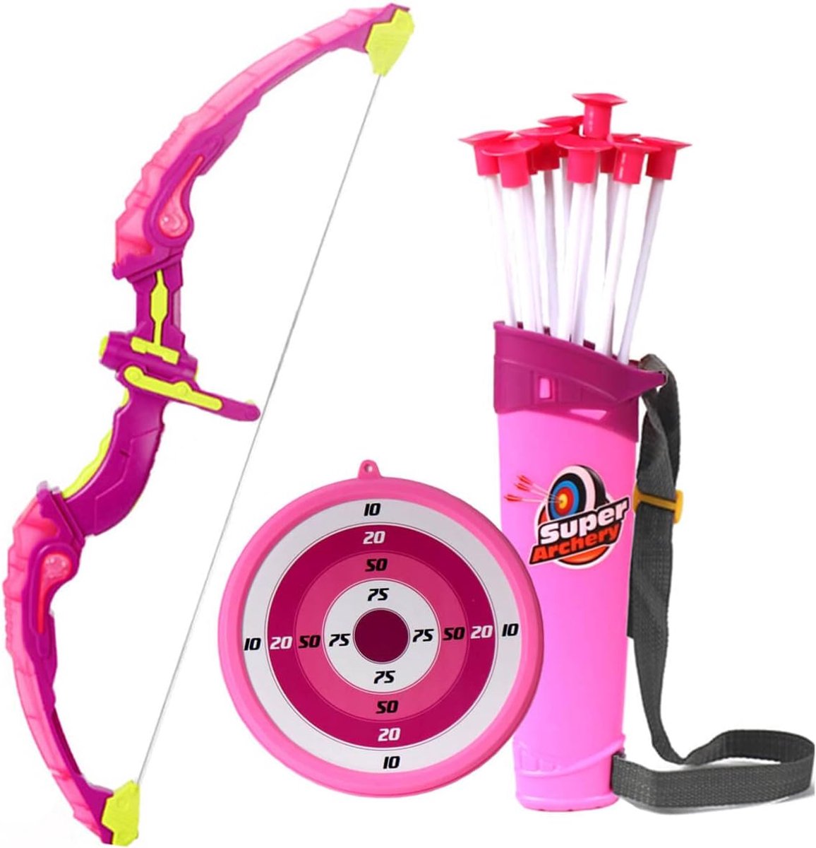 Archery Arrow and Bow Set for Children with LED Flashlights, 1 x Target Disk, 10 x Suction Cup, 1 x Arrow Holder, Toy - ShopVlot