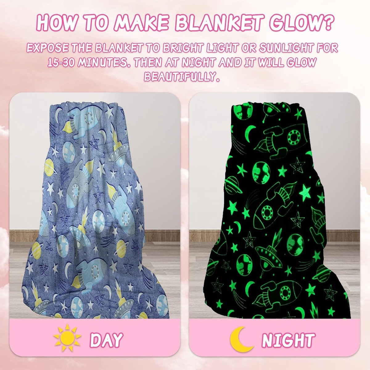 Cuddly Blanket for Kids Unicorn Dinosaur Space Blanket Cuddly Blanket Glow in the Dark Warm Blanket Fluffy Gifts for - ShopVlot
