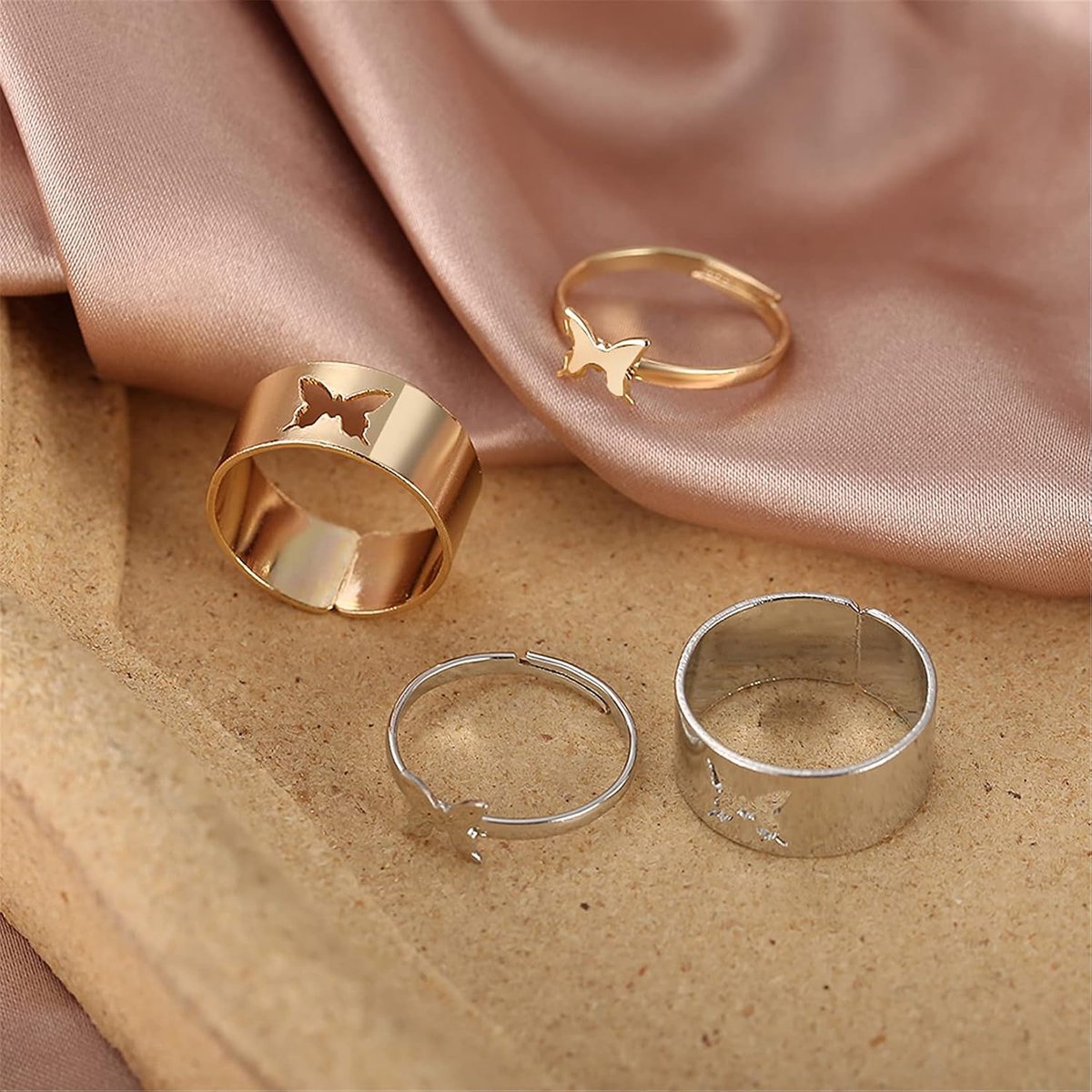 AILUOR Butterfly Rings for Couples, 2 Pcs Butterfly Rings for Women, Matching Rings for Couples, Pink, Celebrity - ShopVlot