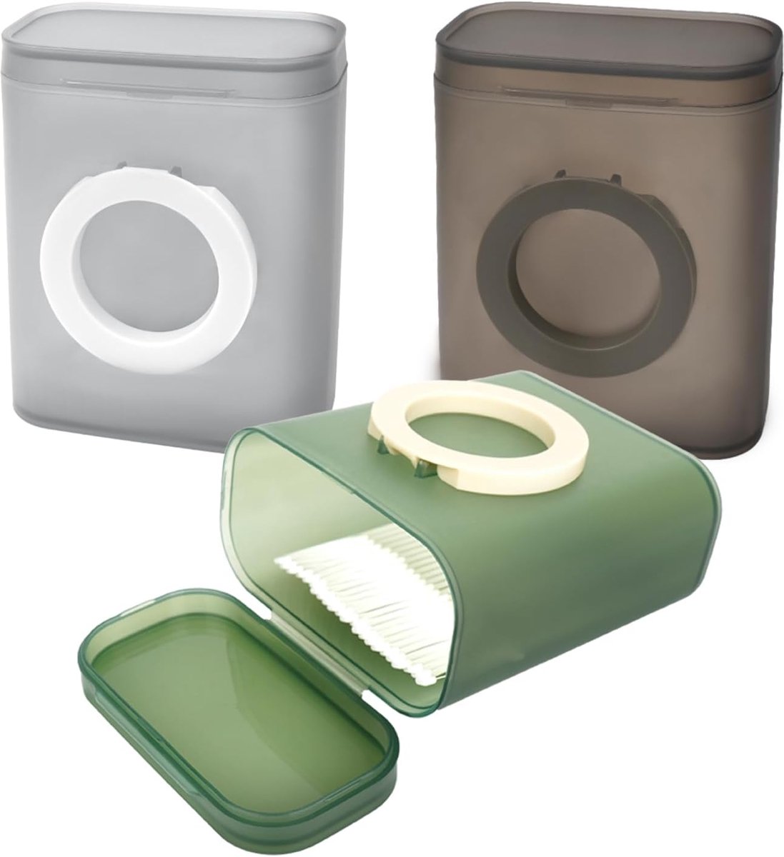 Adorila 3 Pack Portable Cotton Swab Dental Floss Dispenser with Lid, Small Translucent Floss Box with Phone Holder - ShopVlot