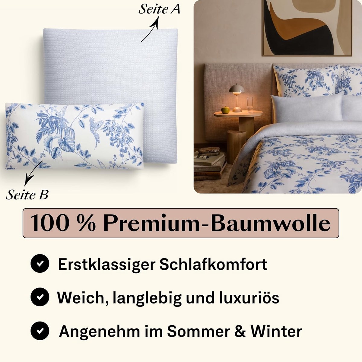 Mako Satin Bed Linen, 135 x 200 cm, Cotton Flowers Bed Linen Set 135 x 200 cm, Hotel Bed Linen, 135 x 200 cm, 40 x 80 - ShopVlot