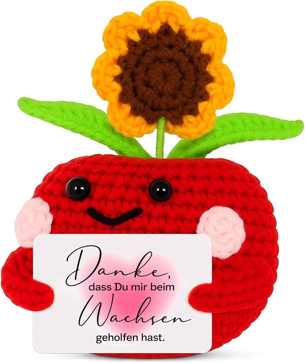 MOAZIFI Gehaakte appel zonnebloem bedankpop met kaart, cadeau voor leraar, afscheidscadeau voor leraar, dagmoeder - ShopVlot