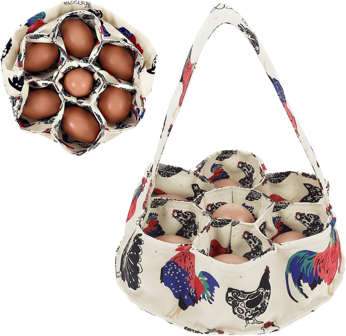 Eiermand voor het verzamelen van verse eieren, met 7 zakken voor eenden en ganzen, ideaal cadeau voor vrouwen en huisvrouwen - Beige canvas