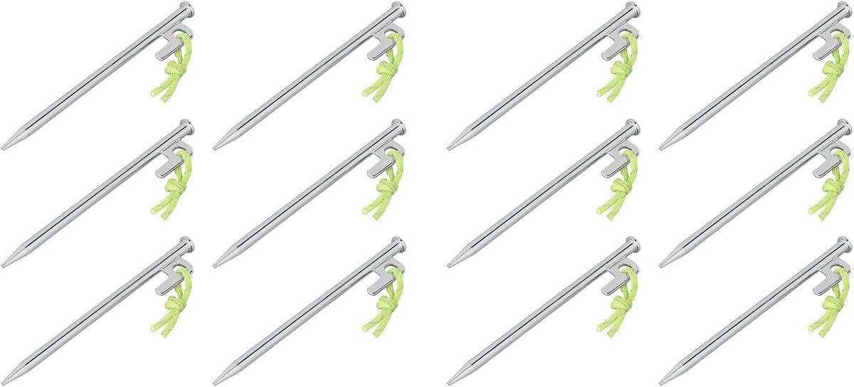 Heavy Duty Rock Ground Pegs Set of 12 – 20 / 30 / 40 cm – Diameter 9 mm – Galvanised Steel with P-Hooks & Reflection - ShopVlot