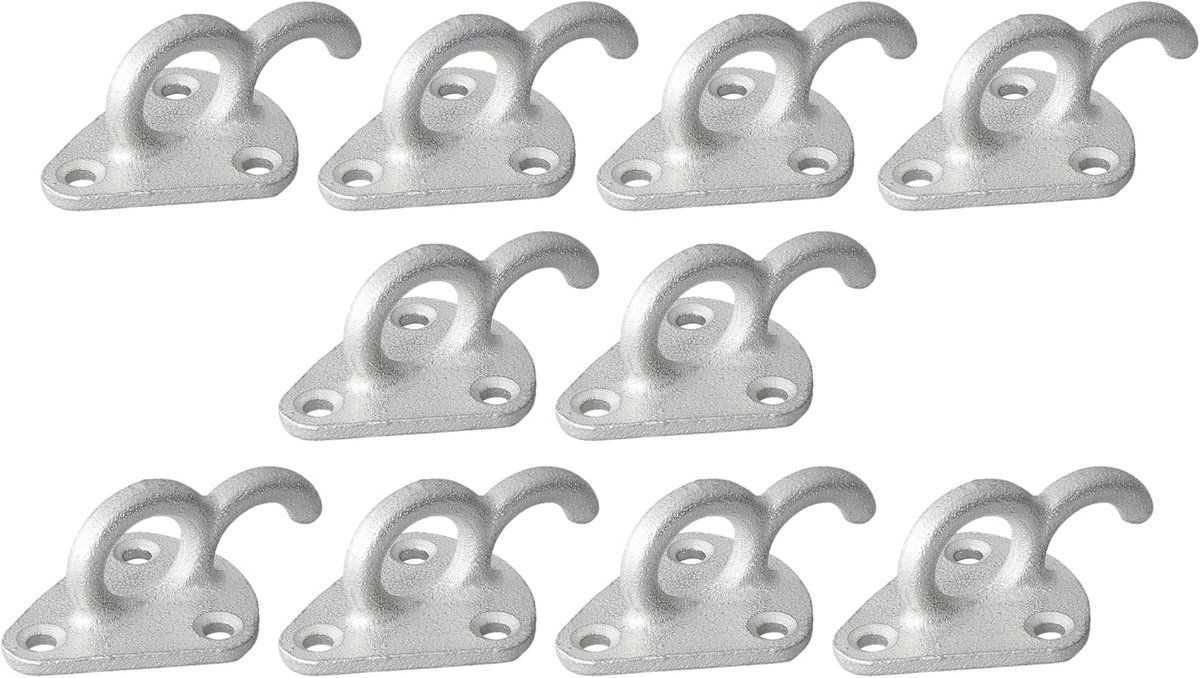 Pack of 10 Metal Tarpaulin Hooks with Eyelet, 70 x 45 mm, Net Hooks, Fixing Hooks, Tension Hooks, Lashing Eye for - ShopVlot