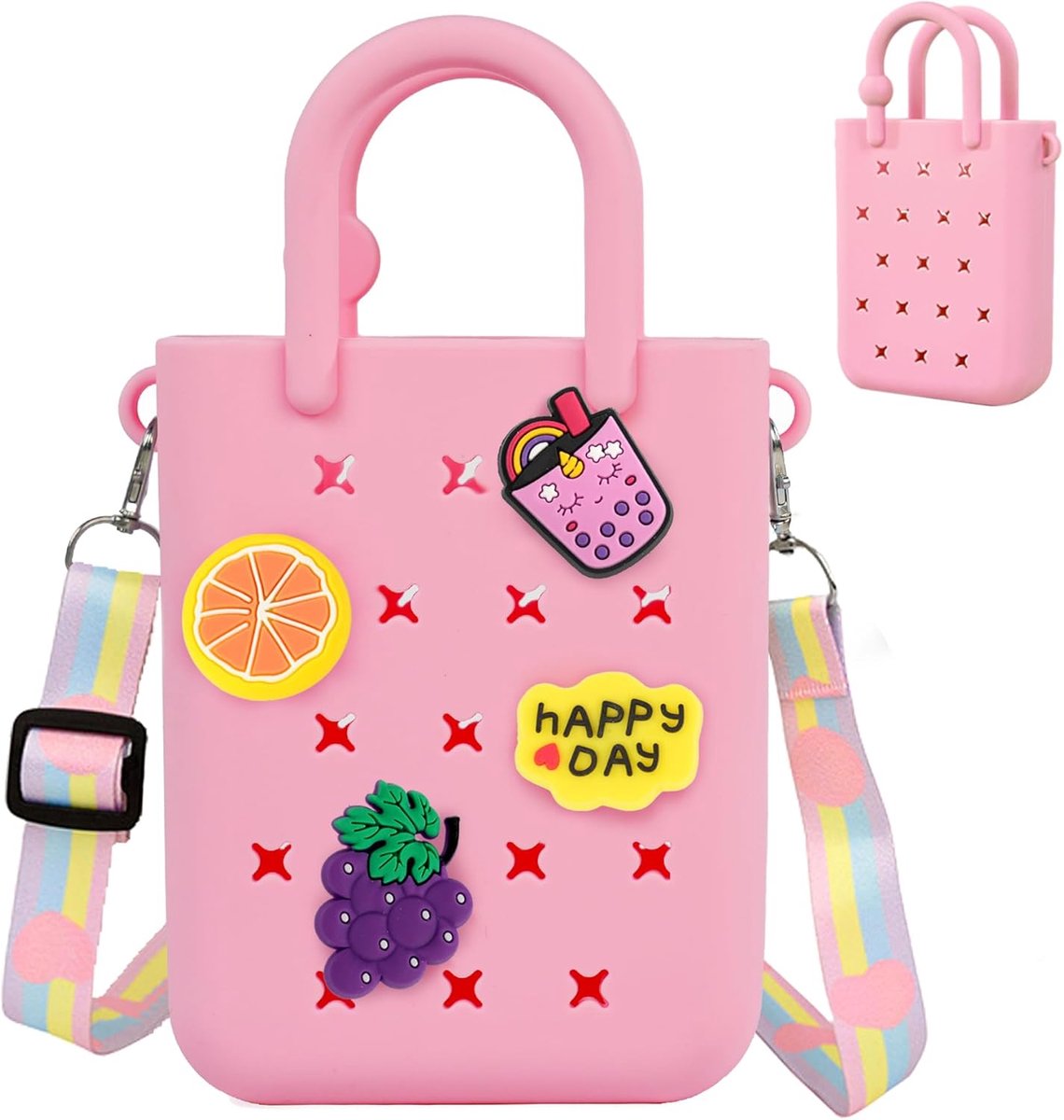 Oudizz Silicone Holes Handbag Toddler Wallet Crossbody Bag with Adjustable Shoulder Strap, Pink, One Size - ShopVlot