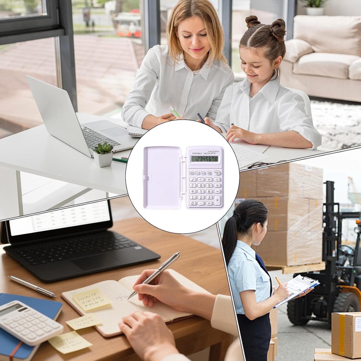 Draagbare mini-rekenmachine, rekenapparaat met deksel, zakrekenmachine, mini-rekenapparaat, draagbare school en kantoor, compact en lichtgewicht, voor school, kantoor, thuis, zakelijk gebruik