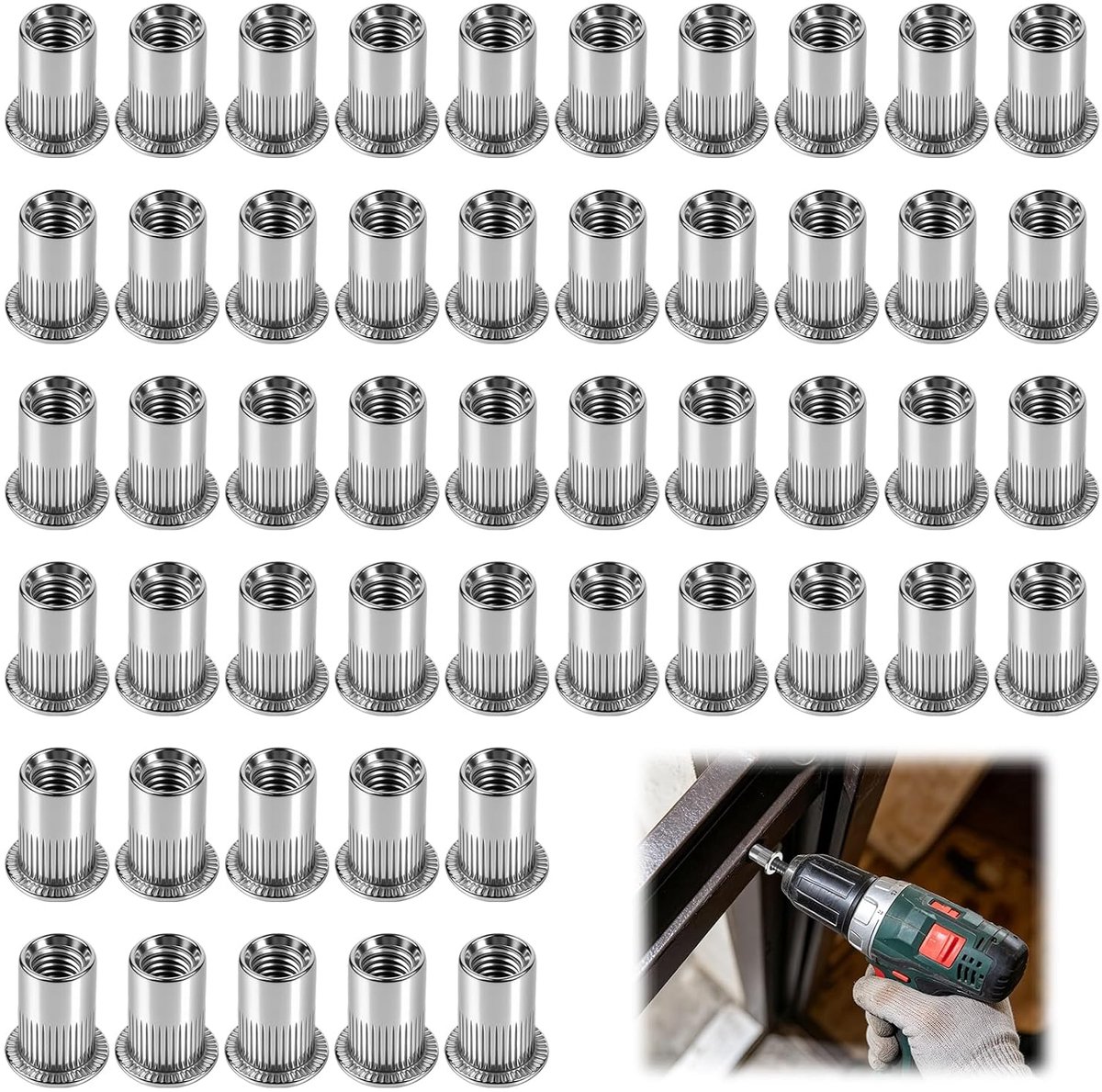 50 klinkmoeren M6, platte kop, roestvrij staal A2 V2a, schroefdraadmoeren voor bevestiging aan platen, buizen en - ShopVlot