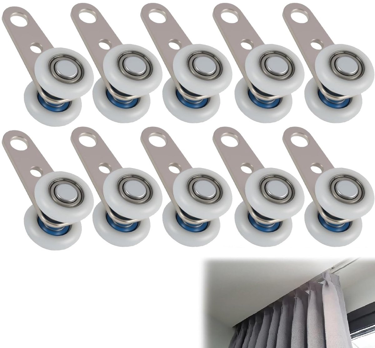 Set van 10 zwenkwielen voor vitrines en schuifdeuren, van kunststof, met geïntegreerde kogellagers voor soepel - ShopVlot