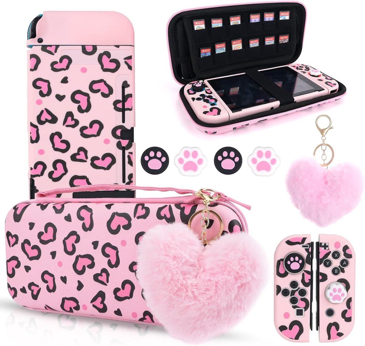 DLseego Carrying Case Compatible with Switch, Leopard Print Set Hard Portable Case Shell Pouch with Silicone - ShopVlot