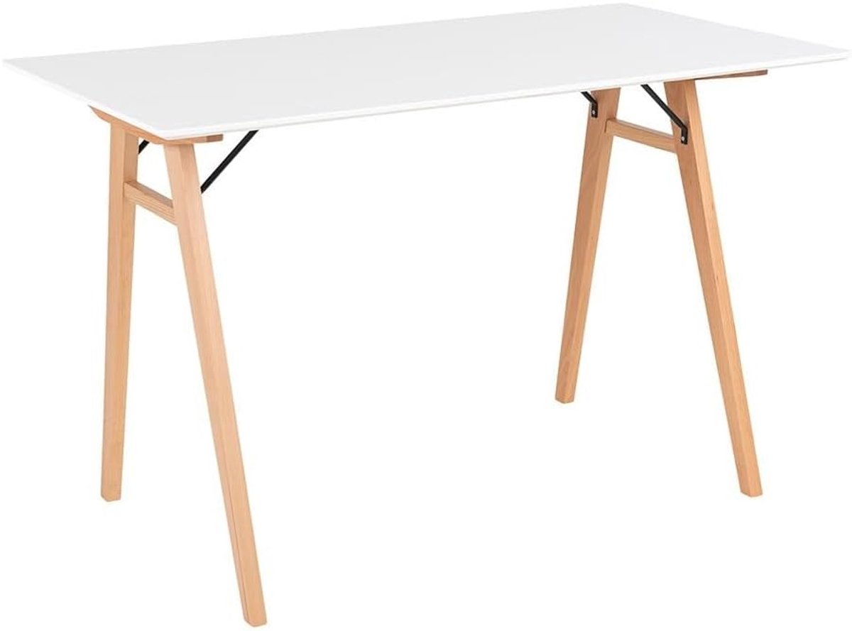 Desk - white - natural wood legs - ShopVlot