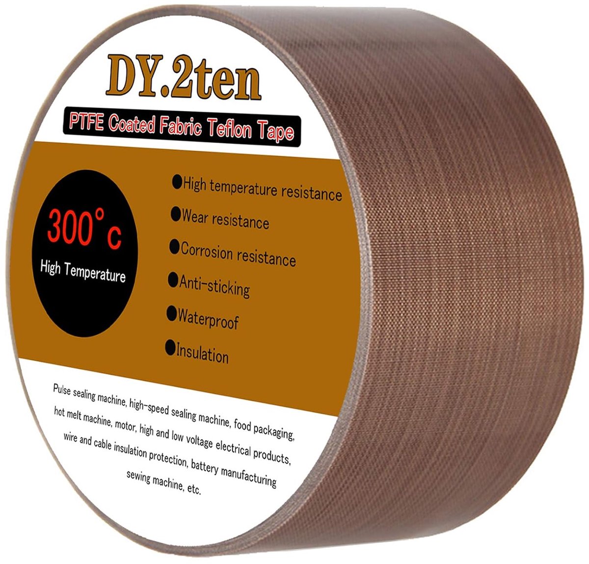 DY.2ten PTFE Coated Fiberglass Telfon Tape, 2" x 33ft, High Temperature Tape, Welding Sealing Tape, Drying Mechanical - ShopVlot