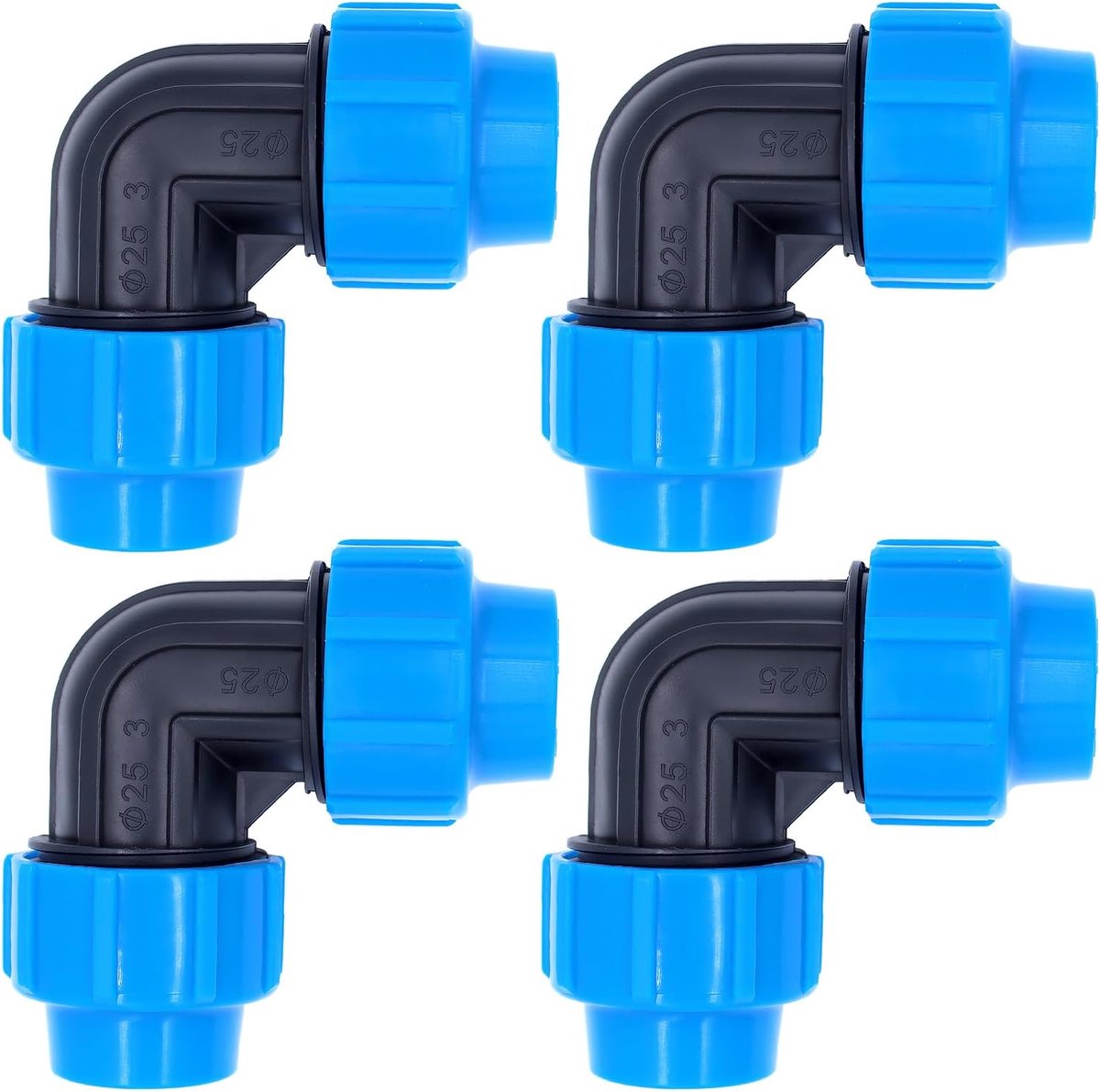 4 pieces PE pipes, 25 mm, screw connection, PP fitting angle, 90 degrees, clamp connector, plastic PP coupler for - ShopVlot