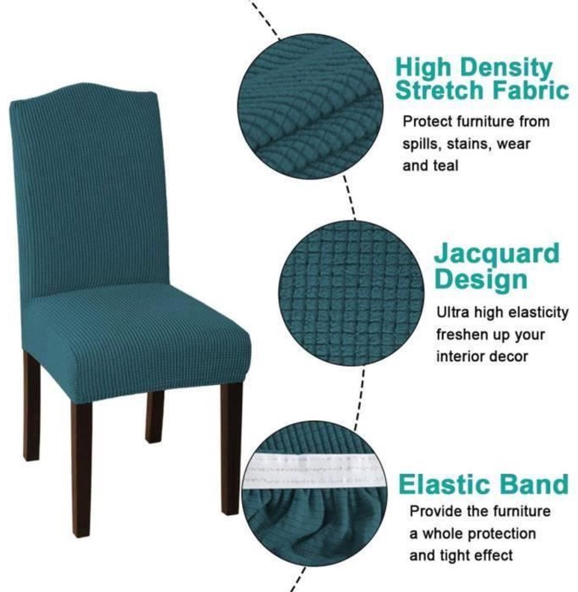 Set van 6 stoelhoezen - geruit patroon - elastisch - turquoise