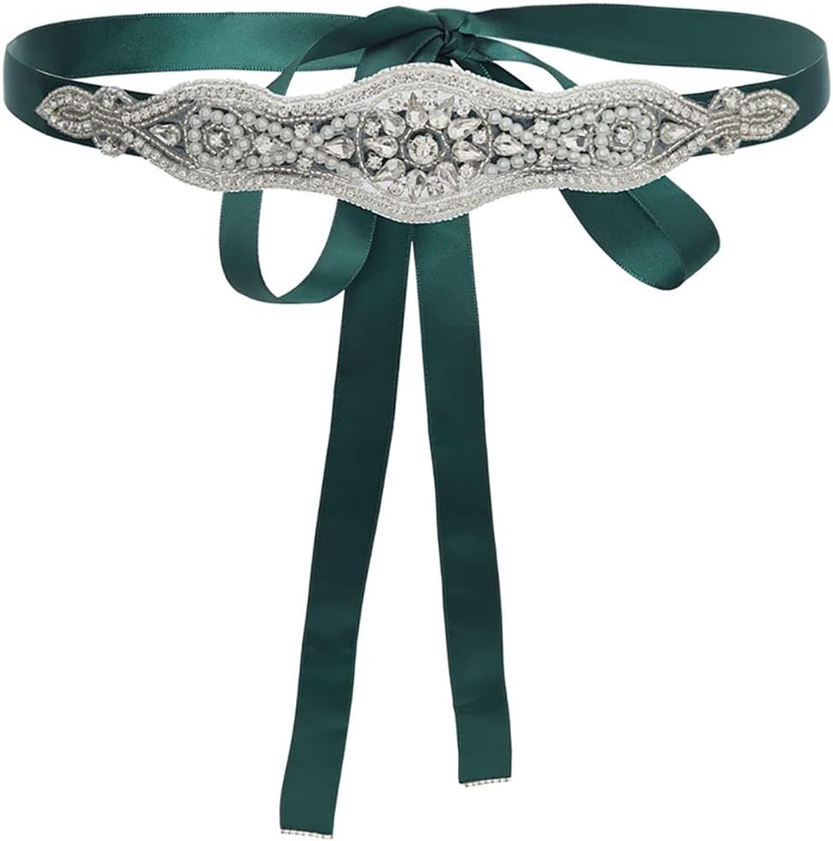 IYOU Pearl Wedding Belt Women's Green Crystal Bridal Belt Prom Party Rhinestone Appliqué Sash Dress Belt for Women - ShopVlot