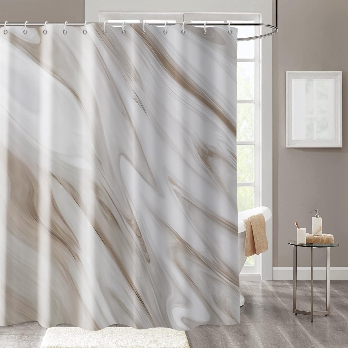 Brown Marble Shower Curtain, Grey Brown Modern Abstract Golf Luxury Bathroom Curtain Bath Home Decor Waterproof Fabric - ShopVlot