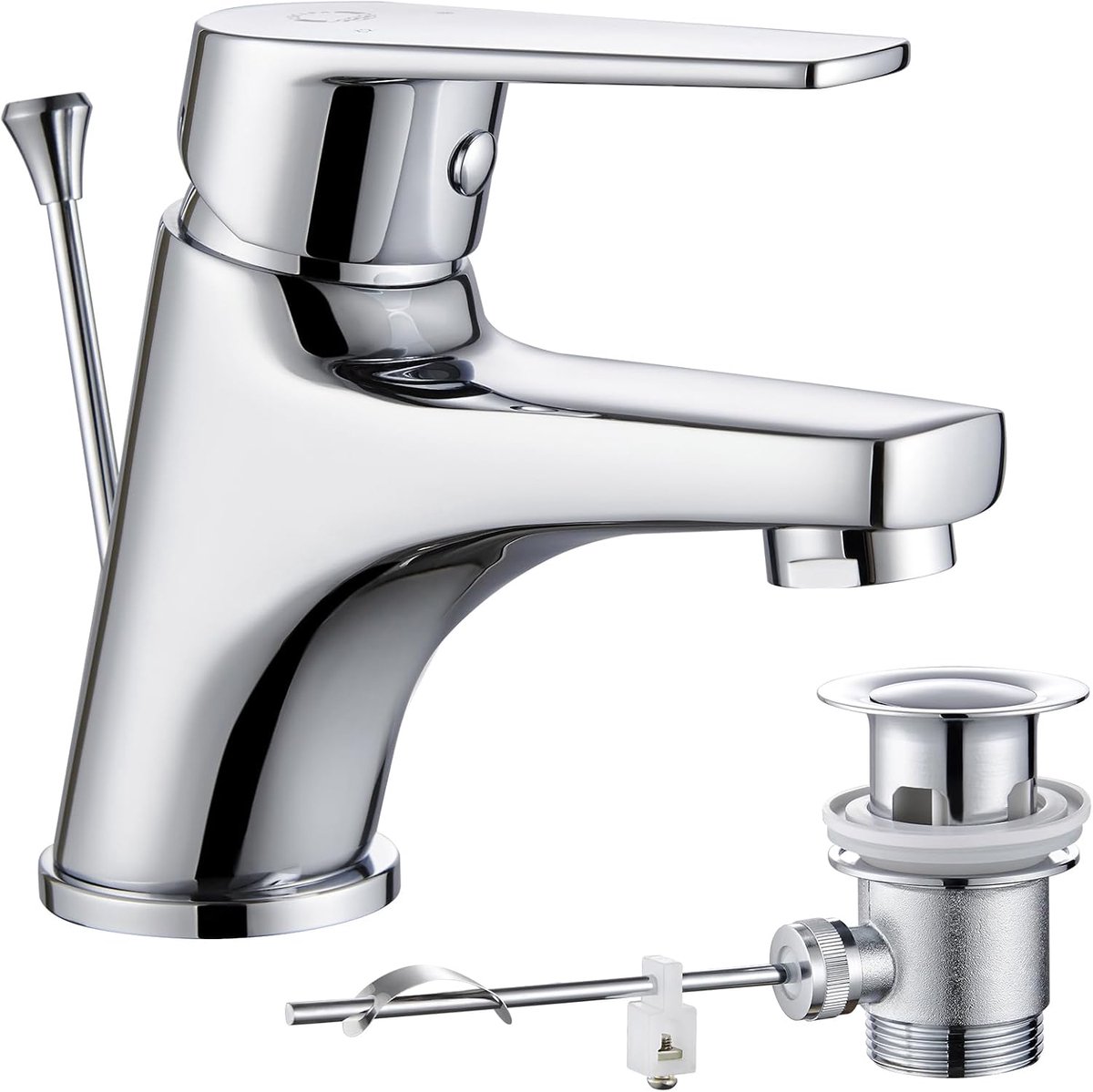 CECIPA Bathroom Sink Fixture with Pull Rod, Sink Faucet with Drain Fitting Mixer Tap Bathroom Faucet with 57mm Spout - ShopVlot