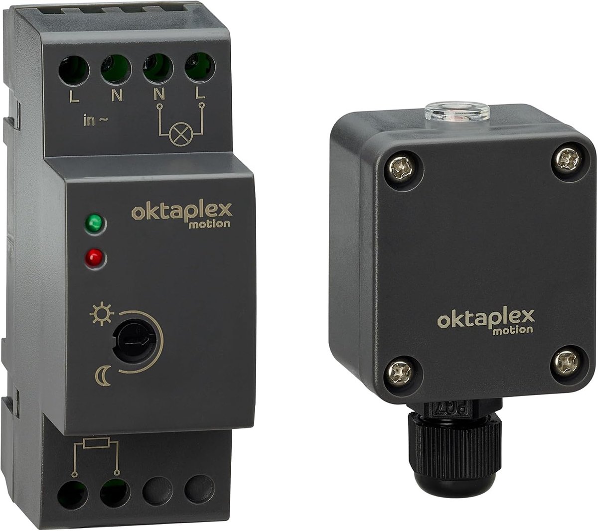 Oktaplex EDI Twilight switch Hutrail 35mm IP65 Anthracite - Up to 100 m extendable, 230 V external twilight sensor - ShopVlot
