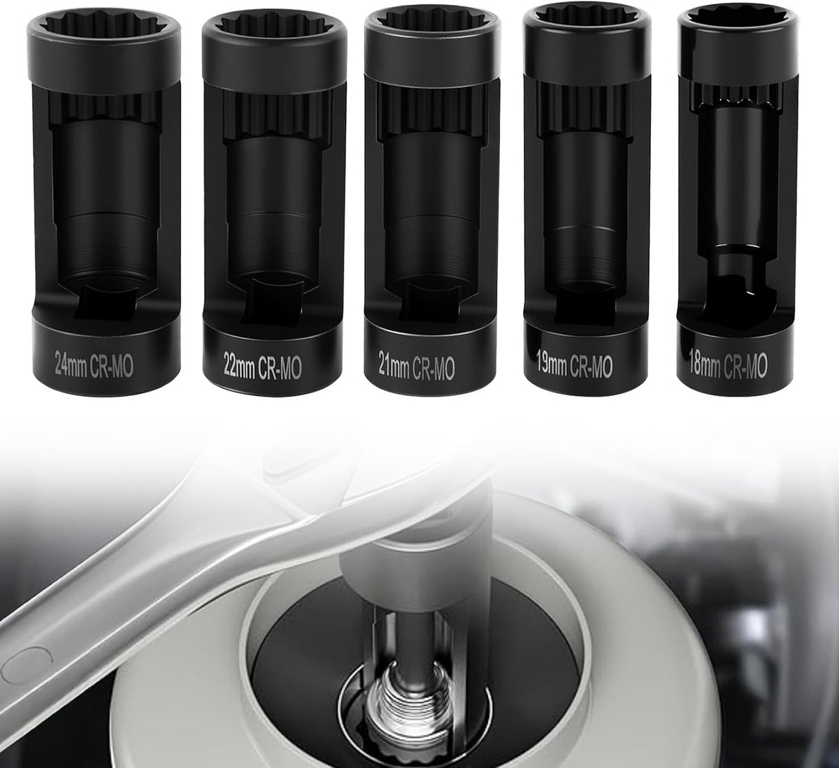 Nut Socket Wrench Strut Socket Wrench Tools, 5pcs 12-Point 1/2-Drive 18mm 19mm 21mm 22mm 24mm, Allen Wrench 6496 VM - ShopVlot