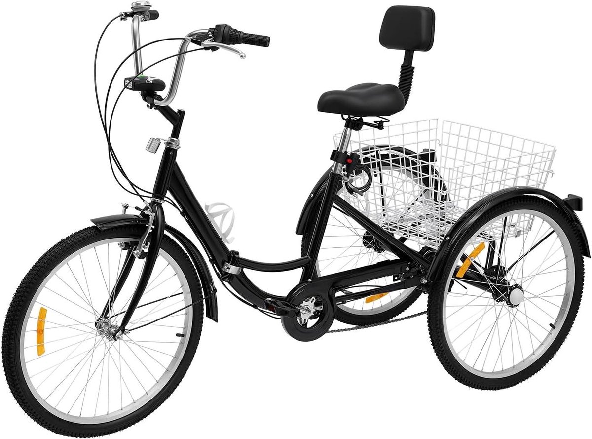 Driewieler voor volwassenen - Driewiel fiets - Boodschappen doen - In hoogte verstelbaar - 24 inch - Zwart