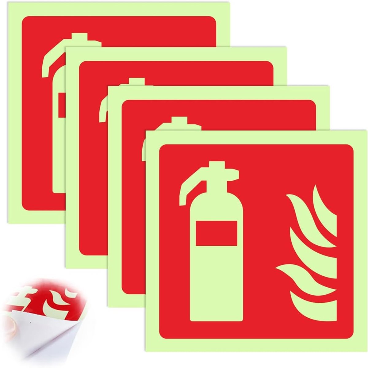 4 Stuks Brandblusser Bord Zelfklevend, 15x15 cm PVC Veiligheidssticker, Brandblusapparaat Aanduiding voor Kantoor - ShopVlot