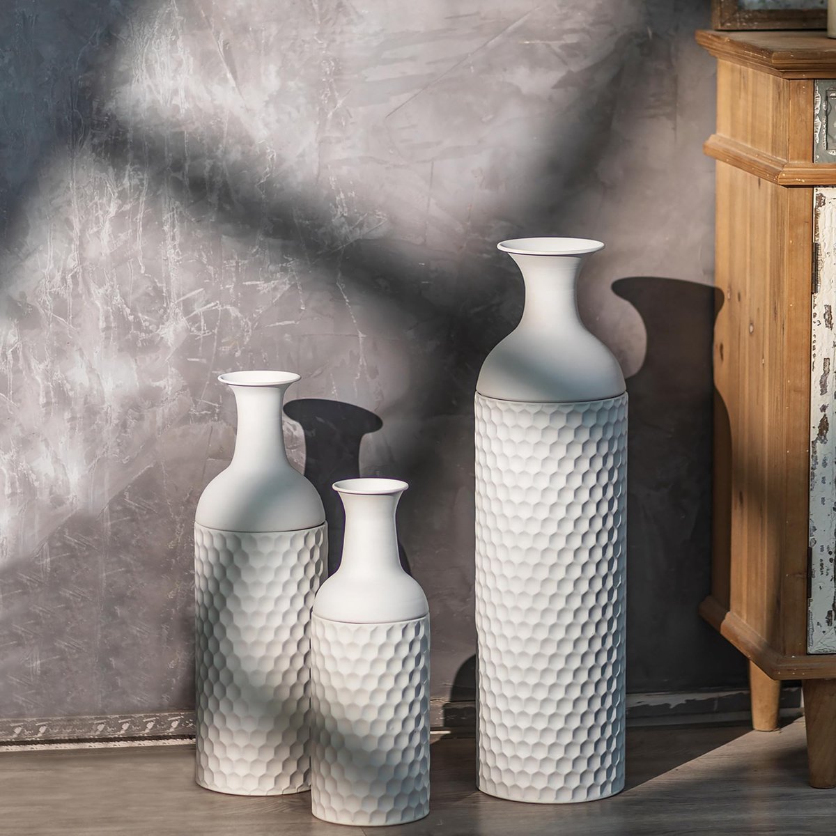 Solidchoice - Set van 3 Grote Metalen Vloervazen voor Decoratie