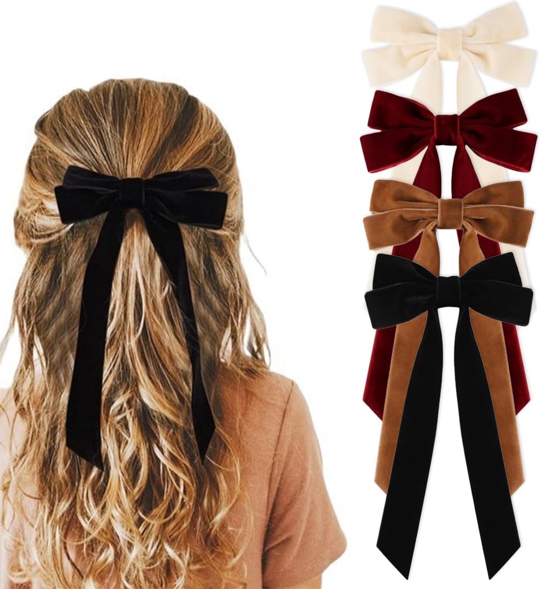 Velvet Hair Pins 4 Pieces Bows Hair Clips Ponytail Holder Bow Accessories - ShopVlot