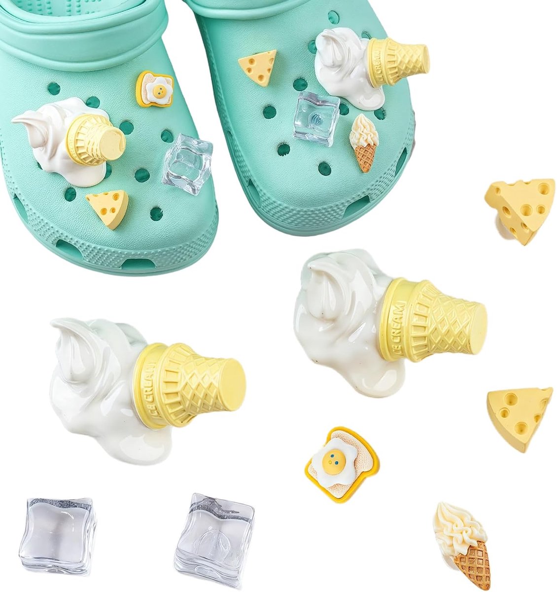 8 Pcs Cartoon Food Shoe Charms for Shoes,Cute Ice Cream Dessert Cheese Ice Cubes Various Decoration Fits Clog Sandals - ShopVlot