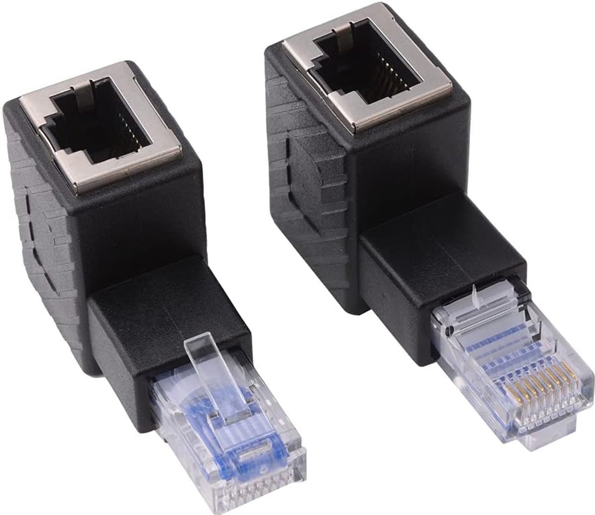 2 Pack 90 Degree Ethernet Adapter, Low + Top Angular, RJ45 Male to Female, Adapter, Shielded, Network Connection - ShopVlot
