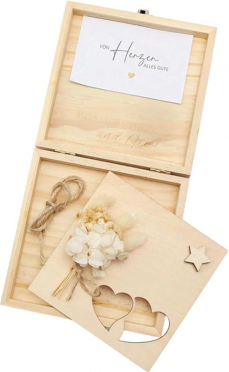 PARFCO Bruiloftscadeau, geldgeschenk, houten geschenkdoos, geldgeschenken voor bruiloft, geschenkdoos 14 × 14 × 3,5 cm - ShopVlot