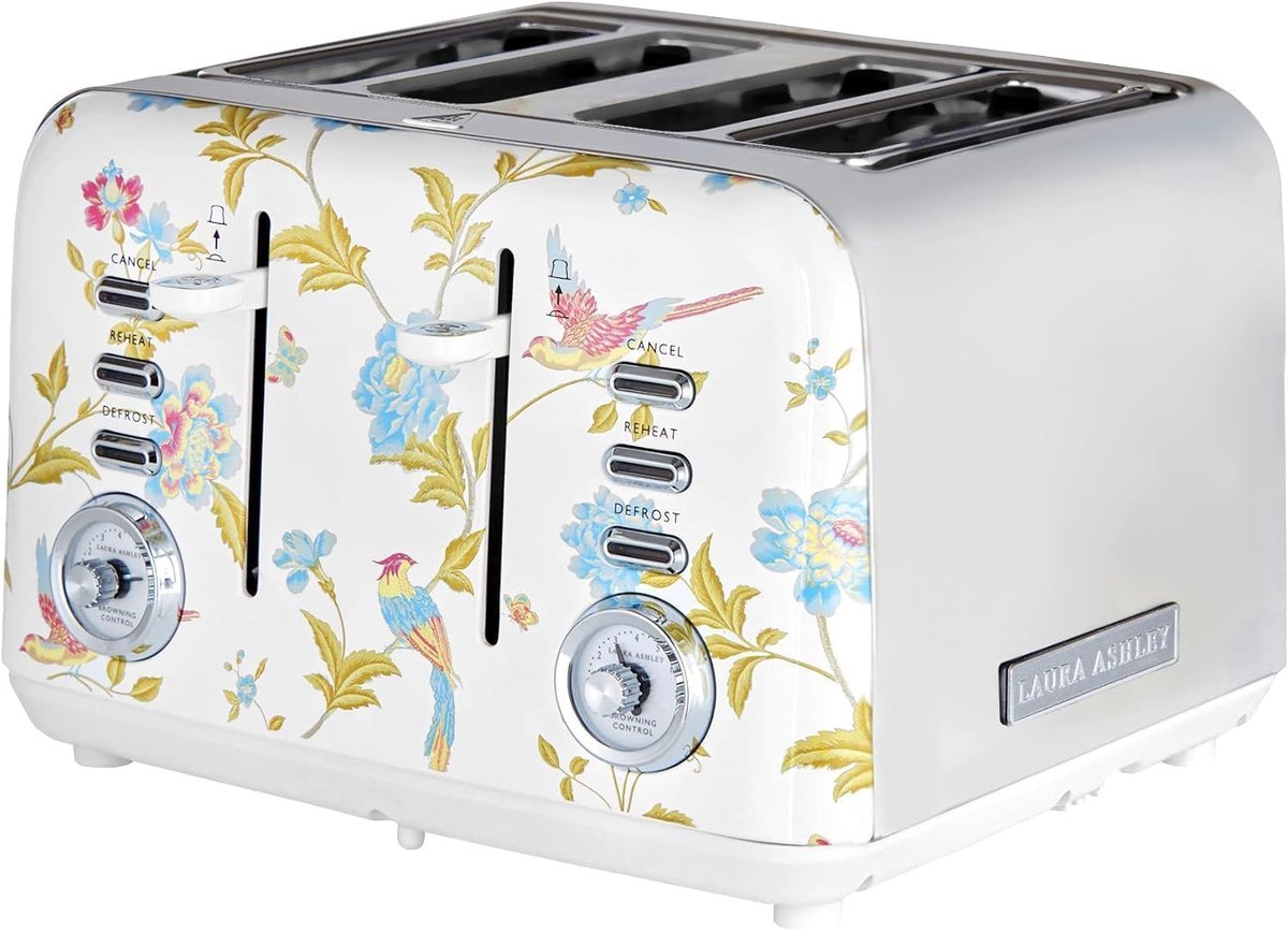 VQ Laura Ashley Elveden White Vintage Toaster 4 Slices Stainless Steel - ShopVlot