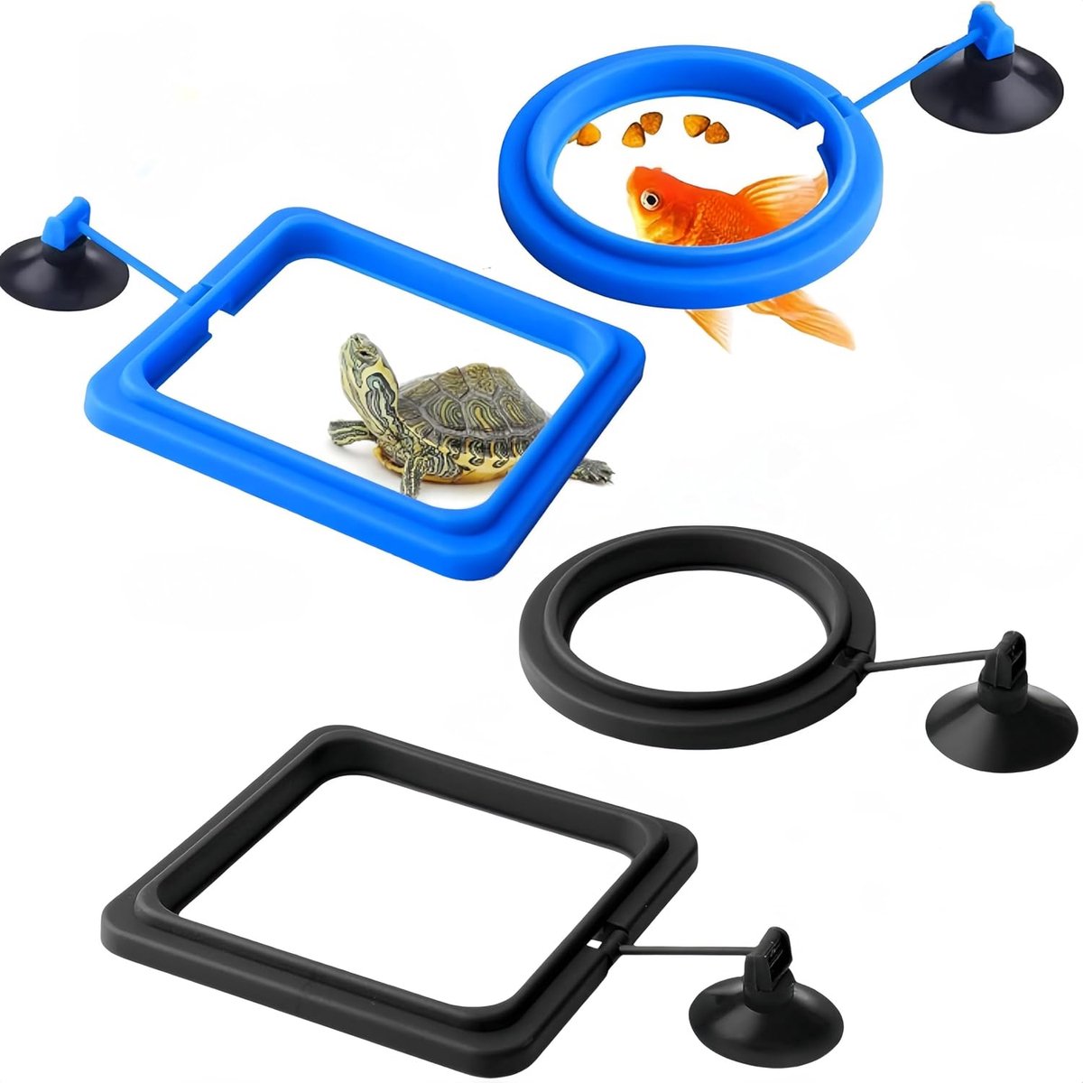 4 Pcs Square Feeder Rings, Aquarium Swimming Ring with Suction Cup, Fish Feeder Dispenser, Food Tank Accessories - ShopVlot