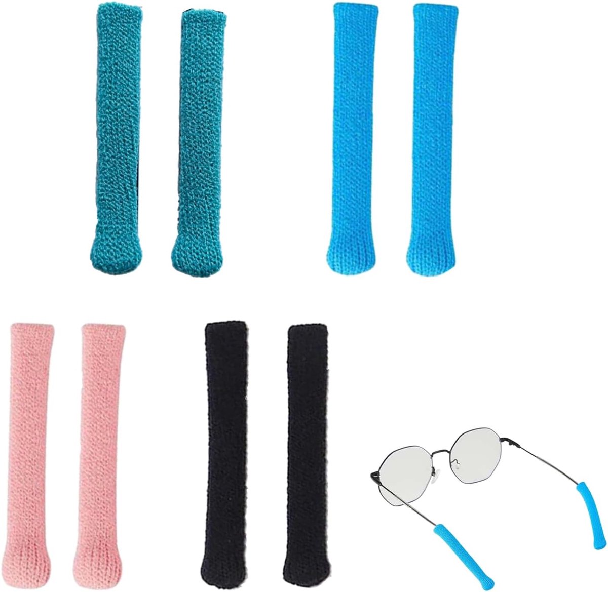 Set van 8 brillen-oorkussens, antislip brillenoorbeugel-reparatie-oorkussens, zacht gebreid katoenen brilmontuur - ShopVlot