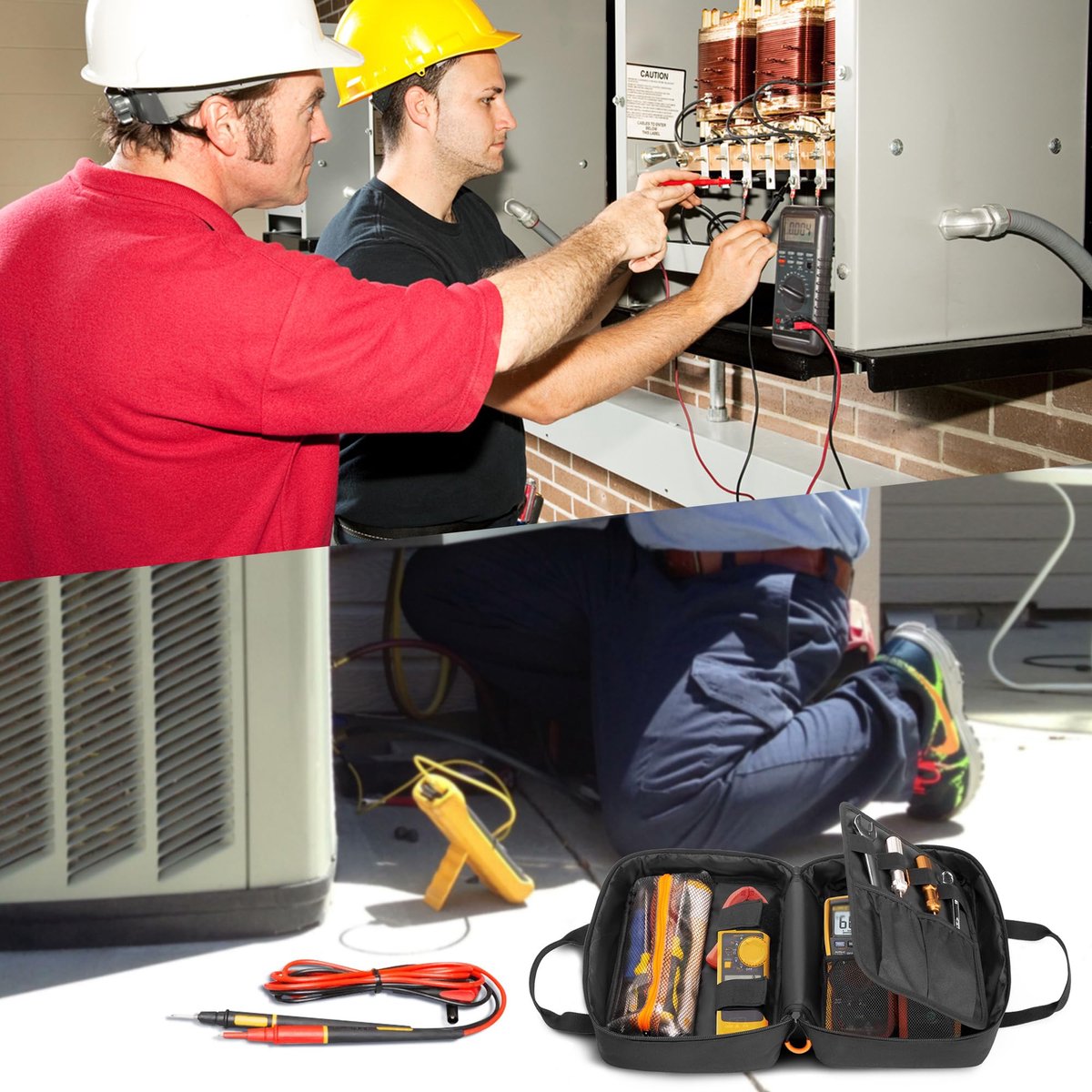 Multimeter Opbergtas - Stevige Draagtas voor Digitale Multimeters en Stroomtangen - Gereedschapstas met Meerdere Vakken voor Elektriciens