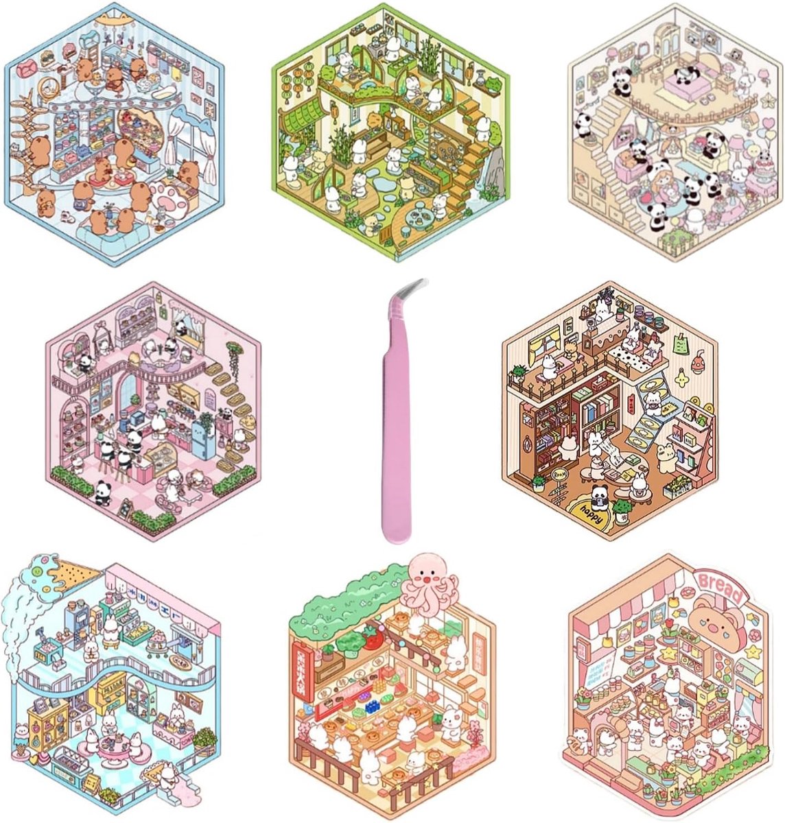 4 stuks nummer 3D miniatuurstickers scènes, doe-het-zelf 3D-huisstickers ter plaatse maken je eigen mini-huissticker - ShopVlot