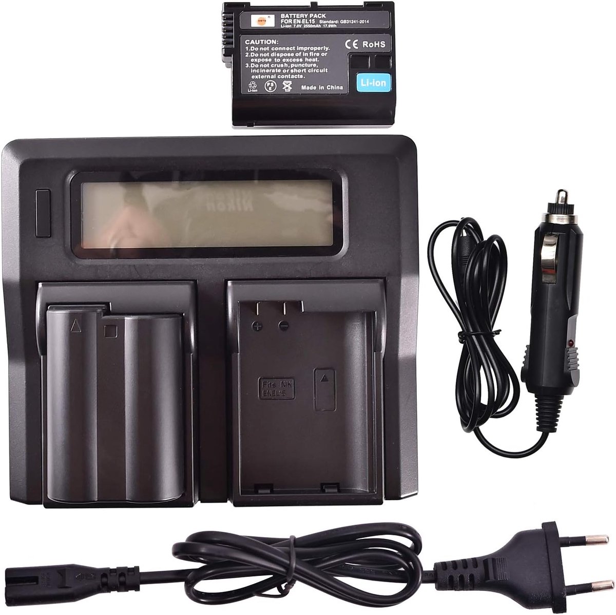 DSTE® 2 x Replacement Batteries EN-EL15 + LCD Dual Charger Compatible with Nikon Z6, Z7, D7200, D7100, D750, D600 - ShopVlot