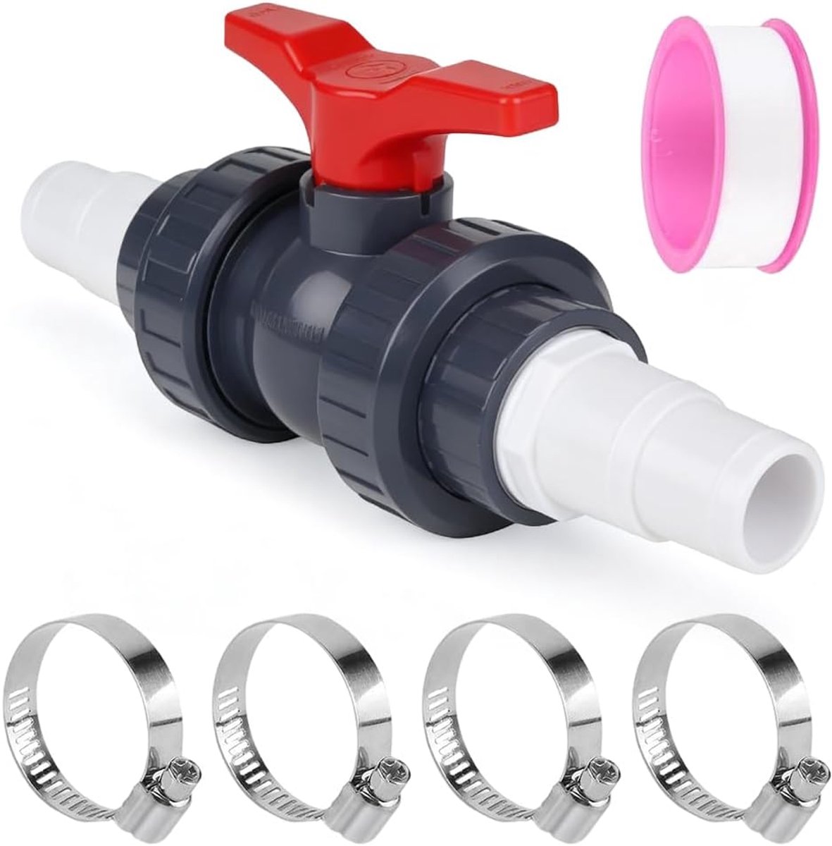 PVC Ball Valve, Shut-Off Valve with Hose Connection, Pool Valve for Pool Hose 32-38 mm, Flow Control Ball Valve for - ShopVlot