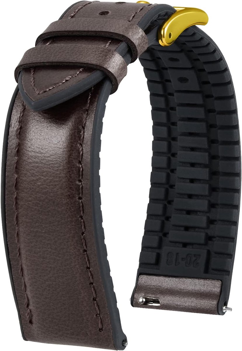 BINLUN Leather Watchband 14mm 16mm 18mm 19mm 20mm 21mm 22mm Oil Wax Leather and Silicone Hybrid Replacement Watchband - ShopVlot