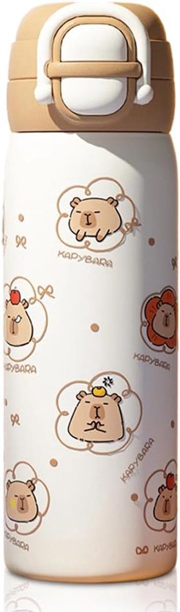 Capybara Geïsoleerde waterfles voor kinderen, 600 ml met rietje - ShopVlot