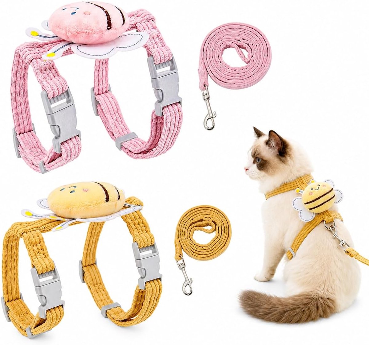 2 stuks verstelbaar kattenharnas met riem, voor volwassen huisdieren, verschillende maten, voor katten, kittens - ShopVlot