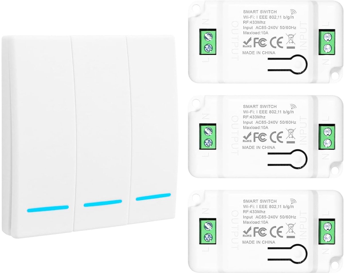 RF433 Wireless Light Switch Set, Wireless Light Switch 240V with Receiver, Control up to 100 Meters, No Wiring - ShopVlot