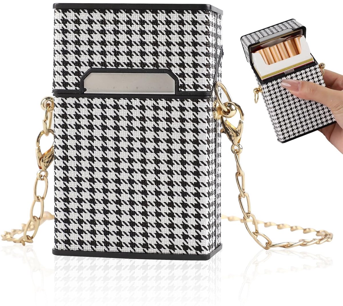Cigarette Case, Small PU Leather Cigarette Box for 20 Slim Cigarettes with 1 Gold Chain, Damp-Proof Women's Cigarette - ShopVlot