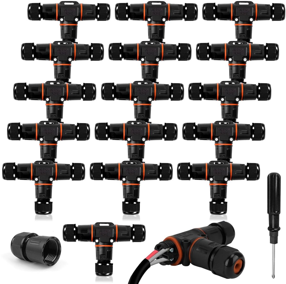 HIMOMO IP68 waterdichte kabelverbinder, 3-weg, 3-polig, voor kabels Ø 3-12 mm, elektrische aansluiting buiten, 16 stuks - ShopVlot