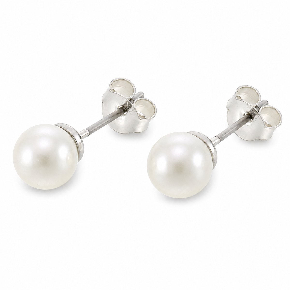Behave Parel Oorstekers 6 mm Wit – Kleine Glasparel Oorbellen Meisjes & Dames – Tweede Gaatje – Nikkelvrij – Zilverkleurig