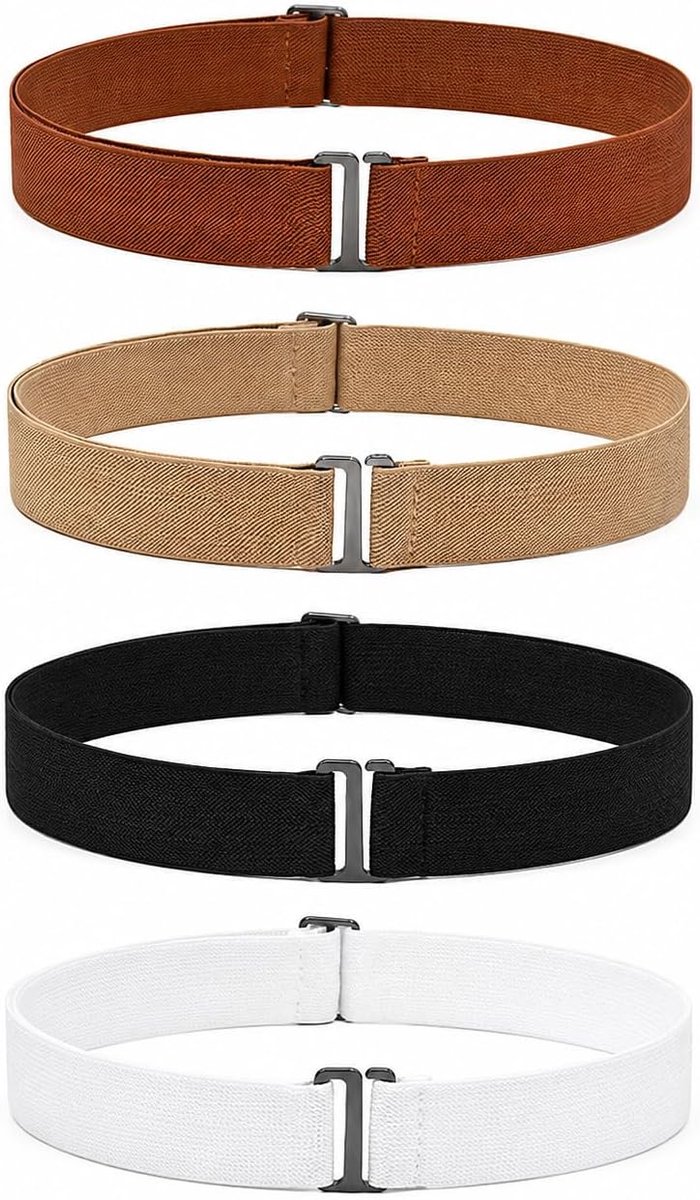 4 stuks riem zonder gesp voor dames en heren, onzichtbare elastische riem, verstelbaar, comfortabele stretchriem voor - ShopVlot