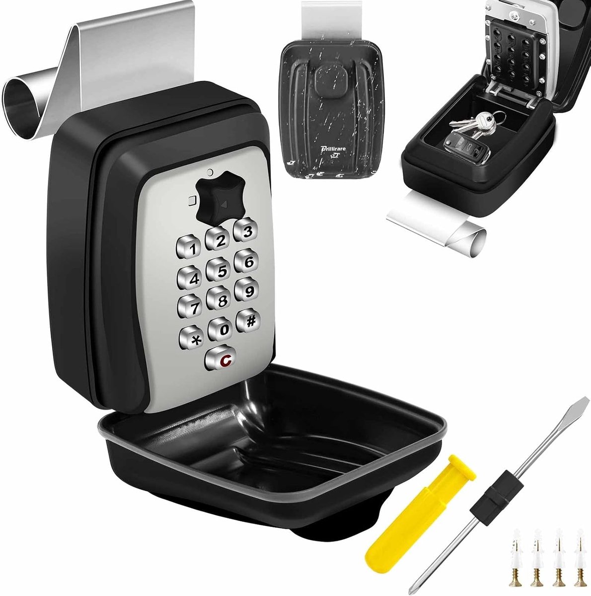 Car Key Lock, Waterproof 12 Digit Combination Car Window Lockbox, Metal Wall Mounted Resettable Punch Button, Large - ShopVlot