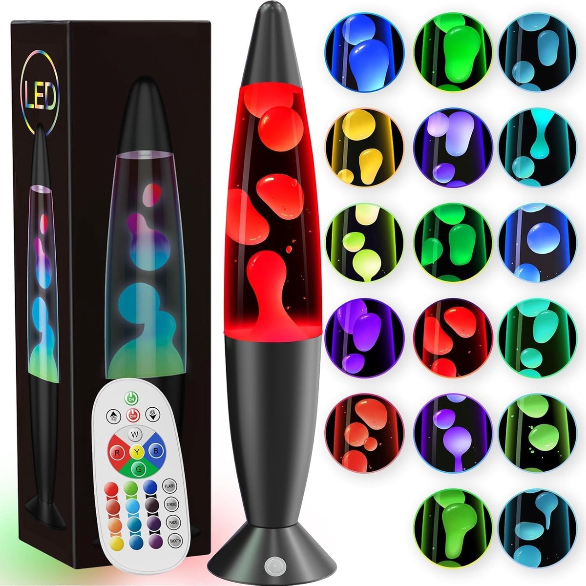 KZQ 33 cm LED vloeistofbewegingslamp met 17 kleurovergangen - Sfeervol nachtlampje met afstandsbediening - Decoratief voor woonkamer slaapkamer en kantoor - Multicolor