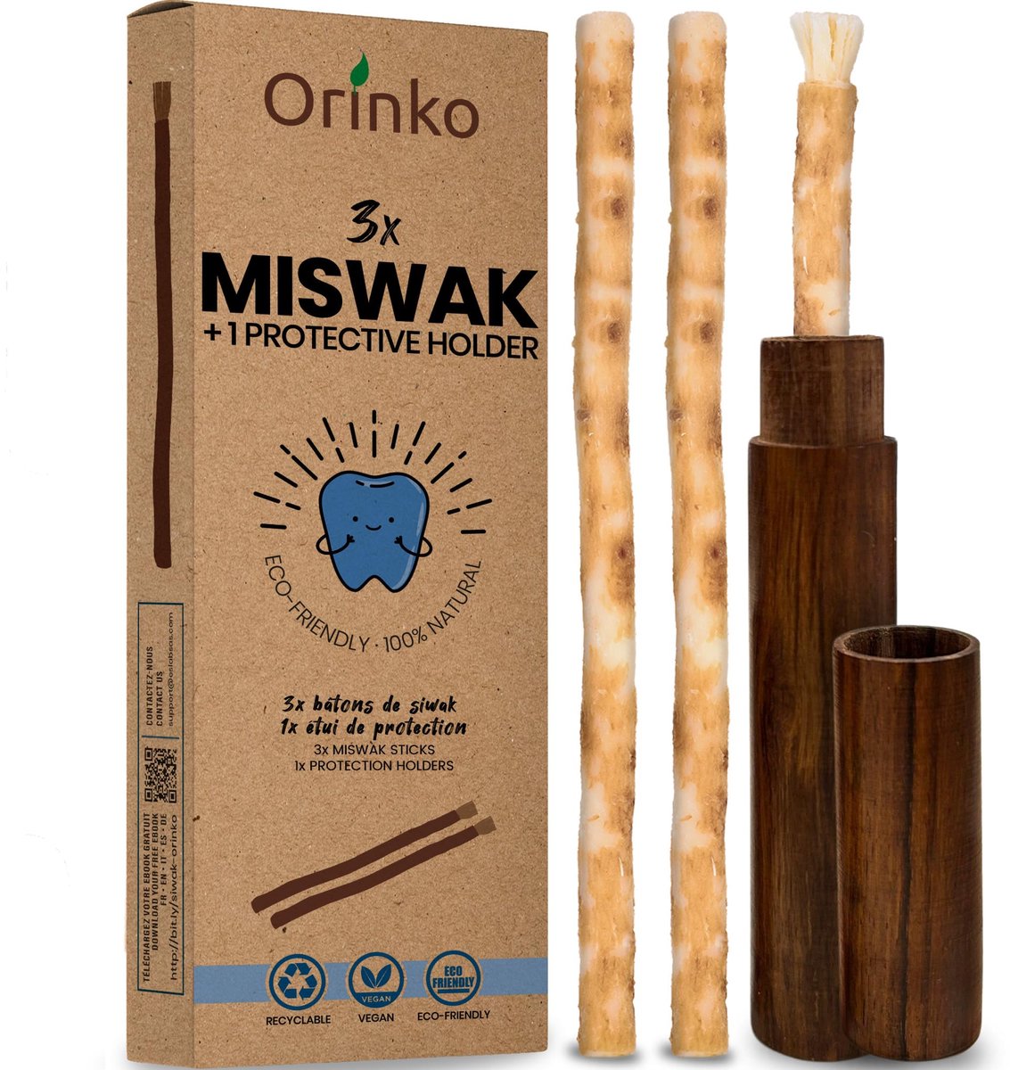 Miswak Sticks x3 met Houten Etui - Traditionele Siwak Tandenborstel - Duurzaam & Plasticvrij - ShopVlot