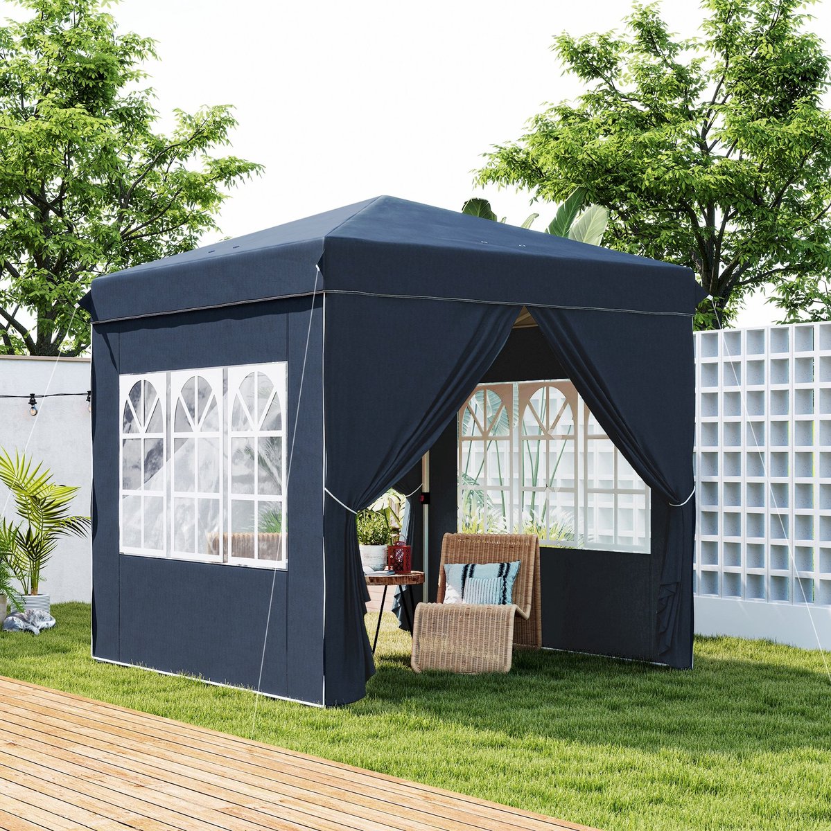 DESMIU Partytent – Snel Opzetbaar Met Verstelbare Hoogte – 248 X 248 X 270 Cm – Polyester – Donkerblauw – Tuin En Feest